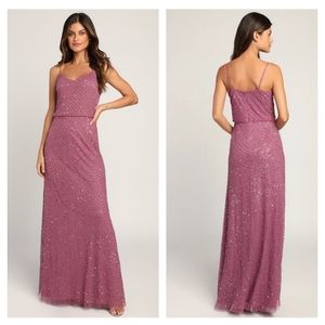 Lulu's More Than Words Wine Beaded Sequin Maxi Dress size 10